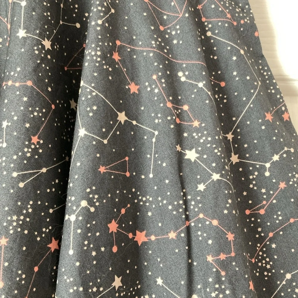 A-Line Skirt in Black with Pink Star Constellation Print - Picture 2 of 4